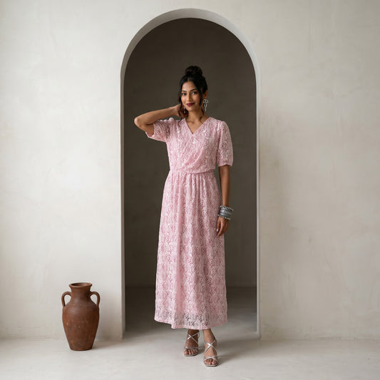 Ankle Length Soft pink Net Dress