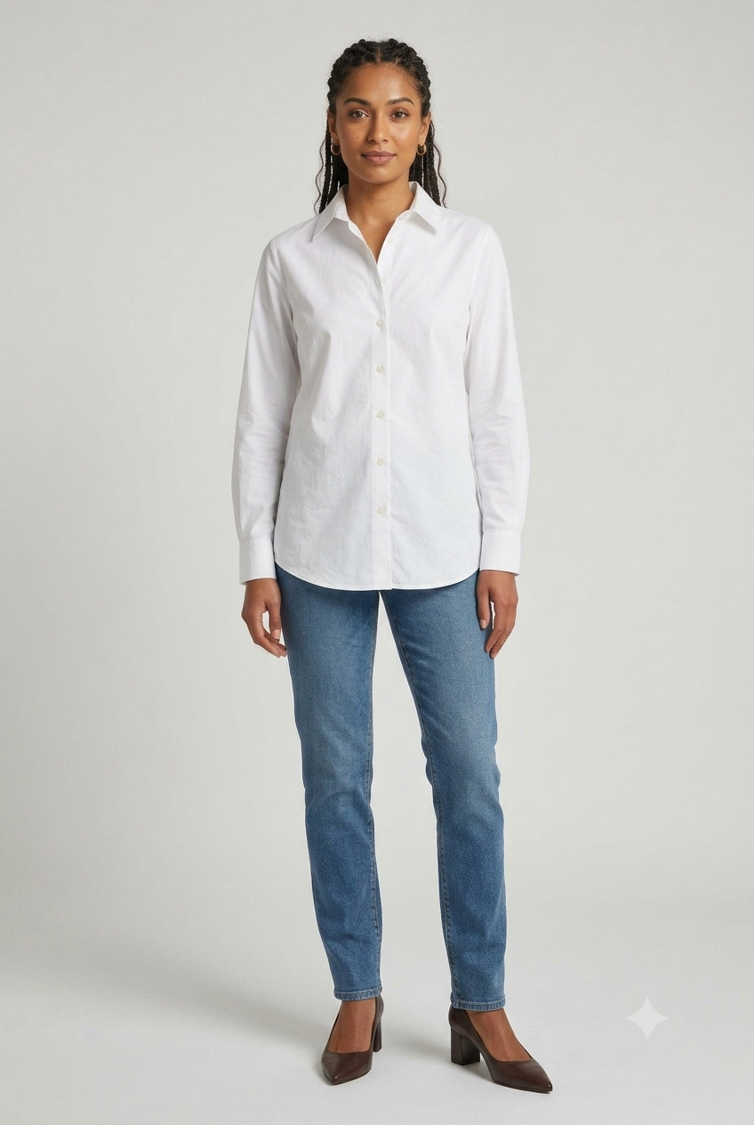 Cotton Plain White Full Sleeve Shirt for Women