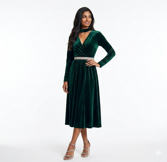 Designer Winter Dress with Belt and neck band