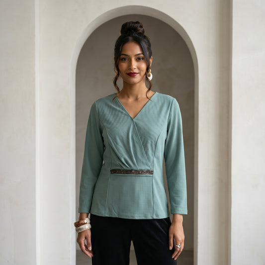 Shop Wrap Daily Wear Top for women in Blue green