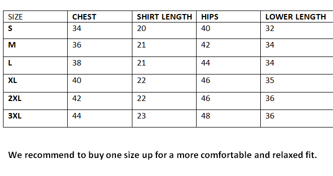 size chart for women night sits