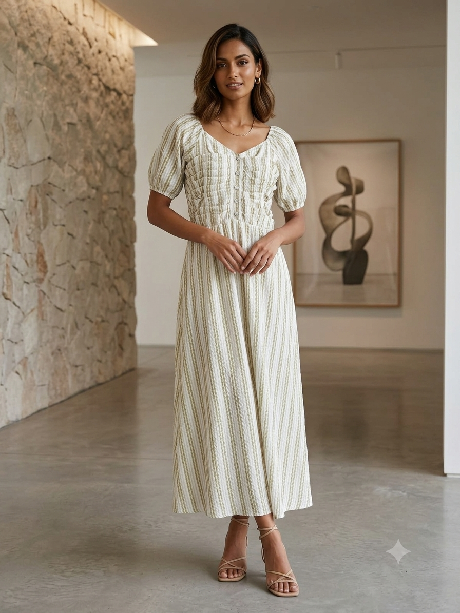 Ankle Length Smocked Dress- Grey