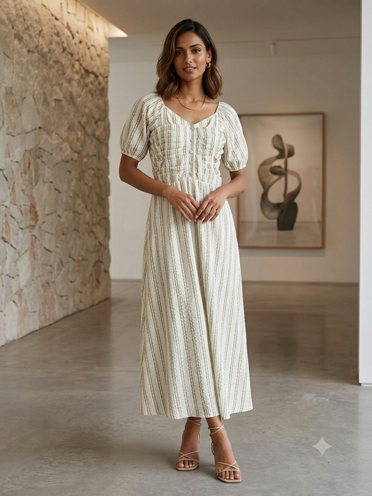 Ankle Length Smocked Dress- Grey