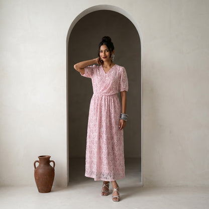 Ankle Length Soft pink Net Dress 