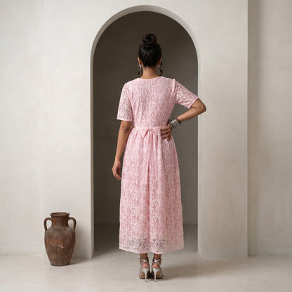 Ankle Length Soft Pink Net Dress - Back