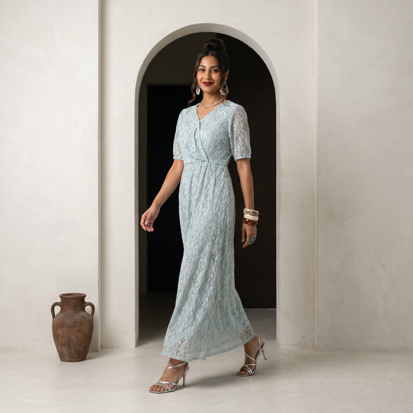 Ankle Length Soft blue Net Dress 