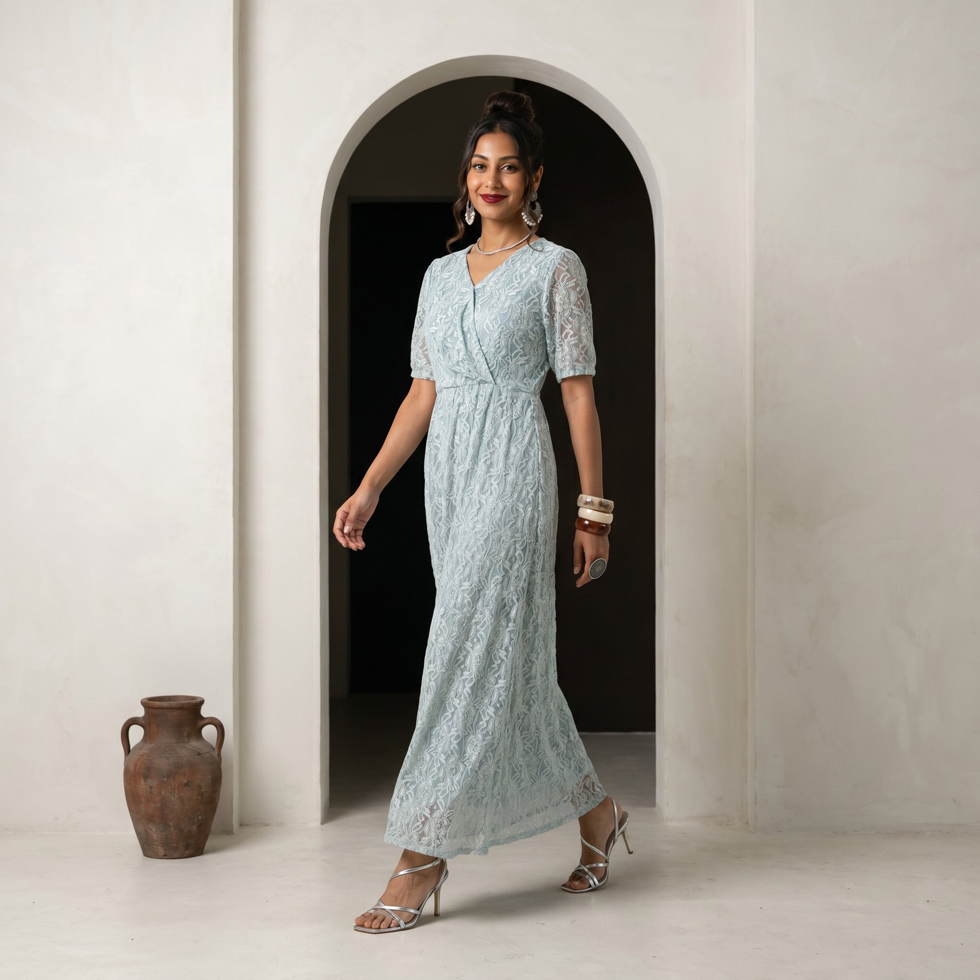 Ankle Length Soft blue Net Dress 