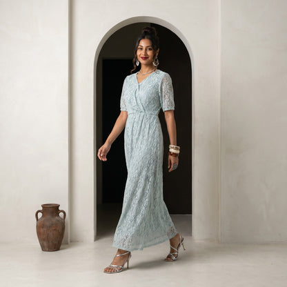 Ankle Length Soft blue Net Dress 