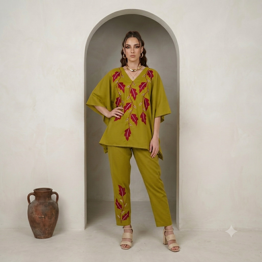 Embroidered Soft Silk Cotton Kaftaan Style Indowestern Cord Set