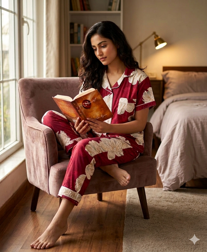 Cherry Red Floral PJ Set