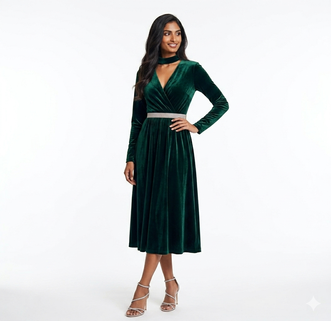 Designer Winter Dress with Belt and neck band