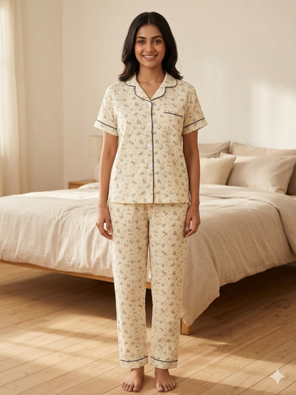 Cream and Black Floral PJ Set