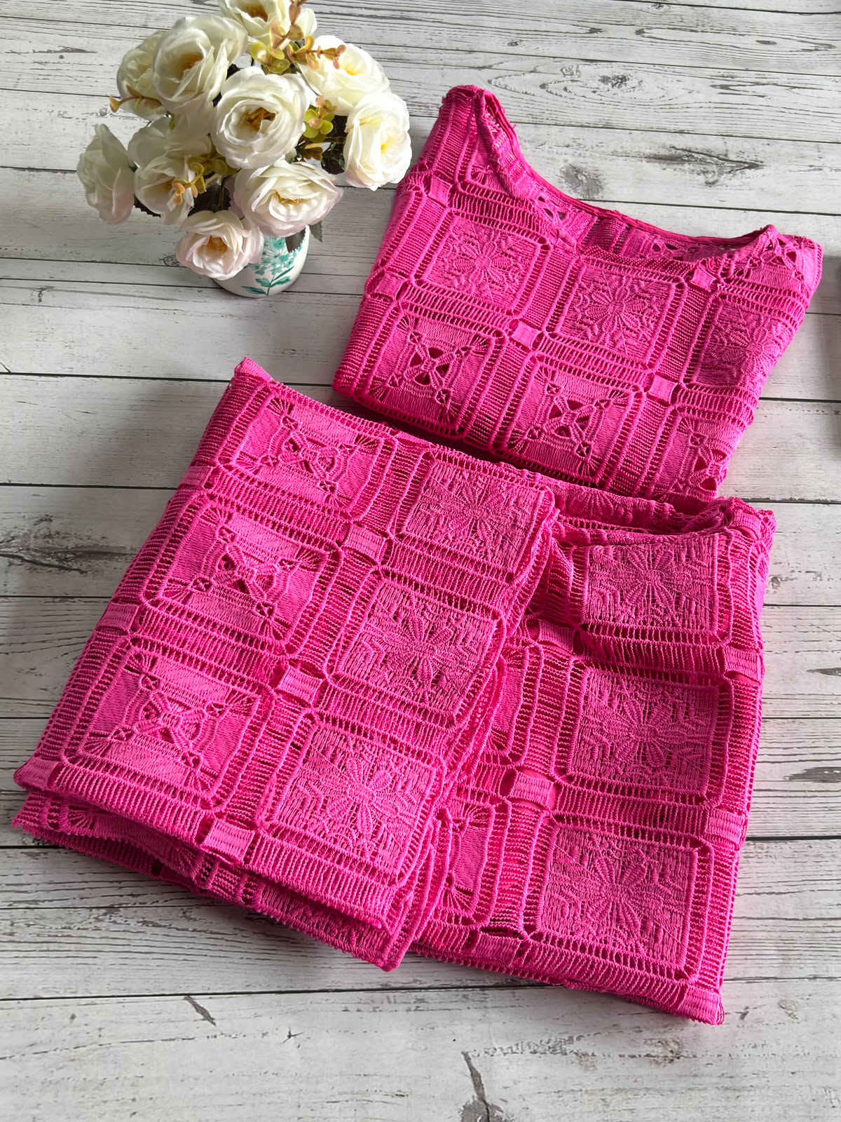 Pink Crochet Cord crop style 