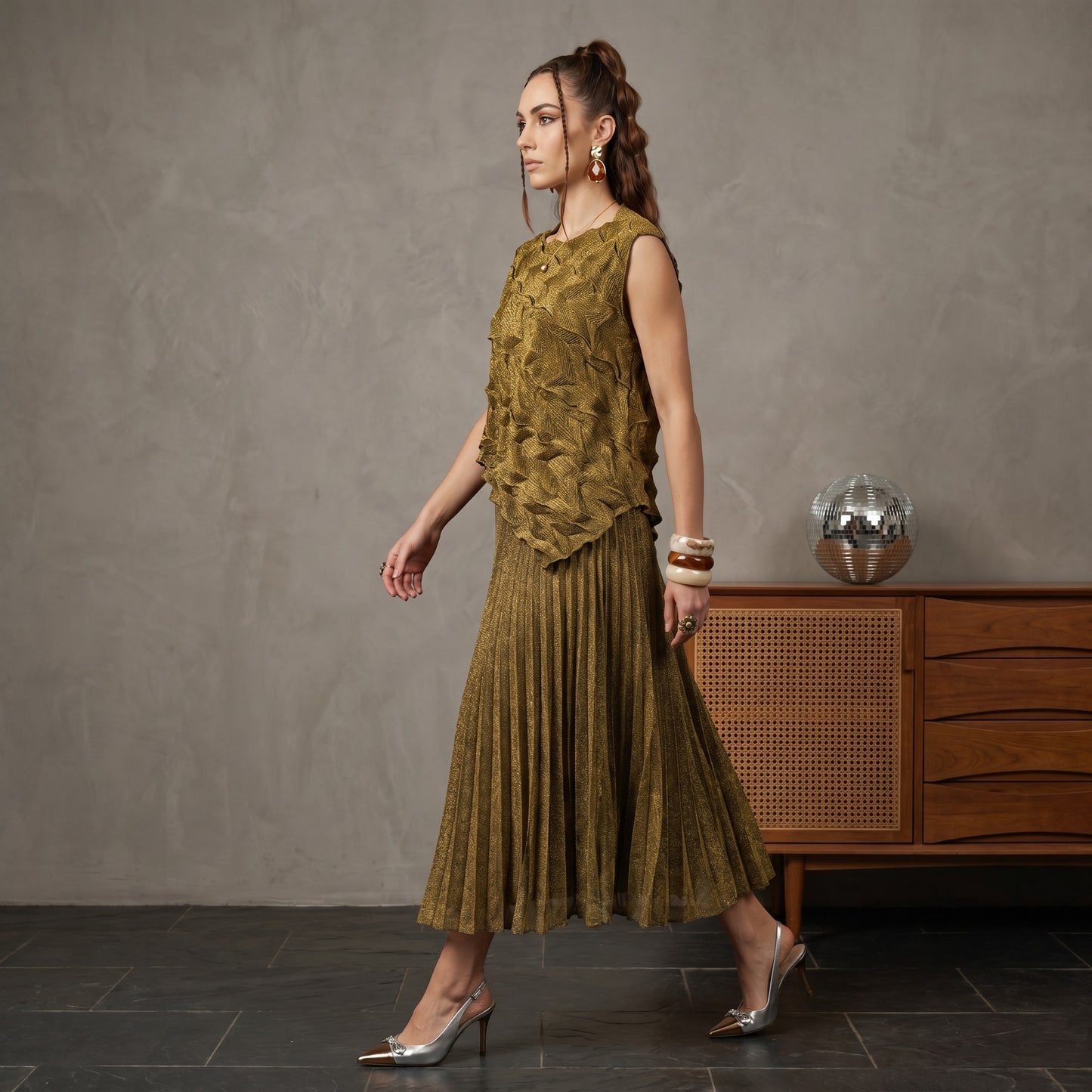 Shimmer Designer Korean Cord Set in Copper gold shade