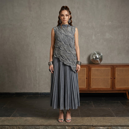 Shimmer Designer Korean Cord Set in Steel grey Shade