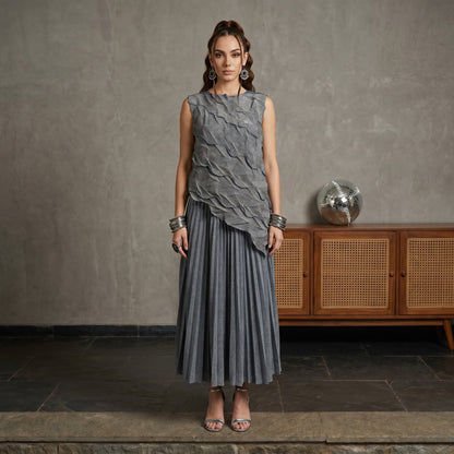 Shimmer Designer Korean Cord Set in Steel grey Shade