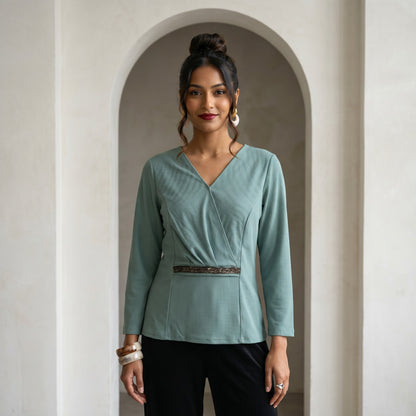 Shop Wrap Daily Wear Top for women in Blue green