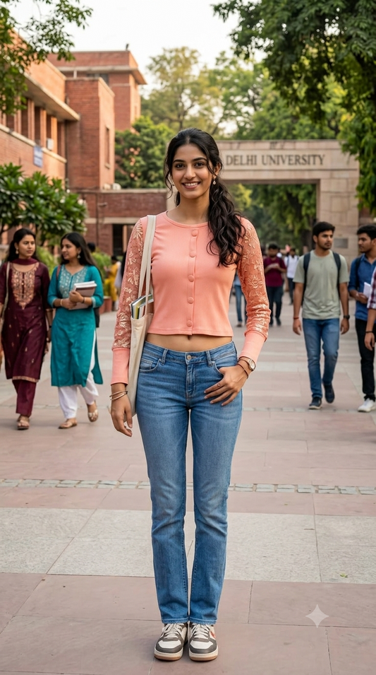Short top with net sleeves