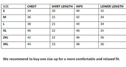 size chart for women night sits