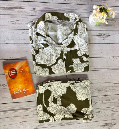 Dark Green Floral PJ Set