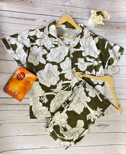 Dark Green Floral PJ Set