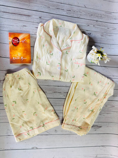 Pink Floral 3 piece PJ Set
