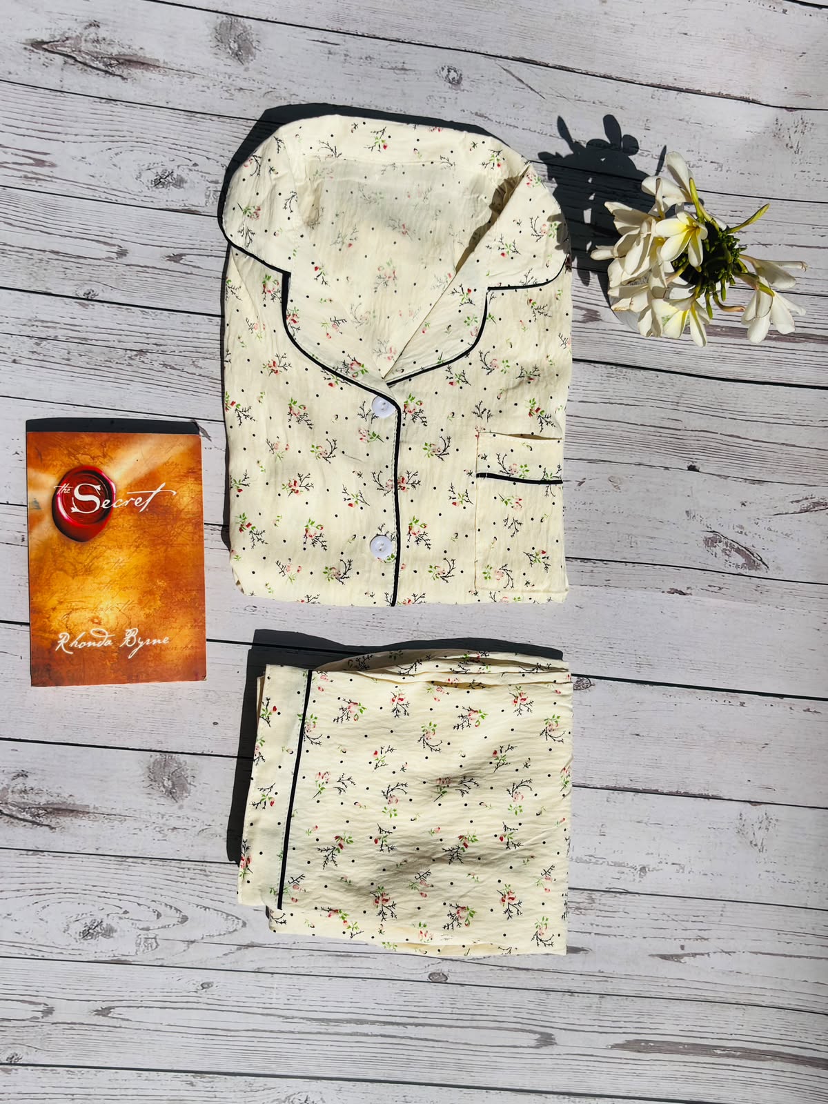 Cream and Black Floral PJ Set