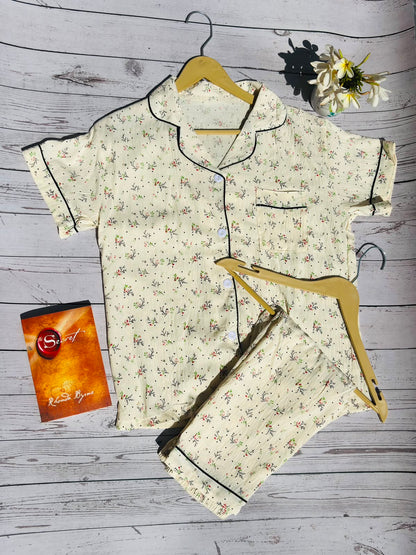 Cream and Black Floral PJ Set