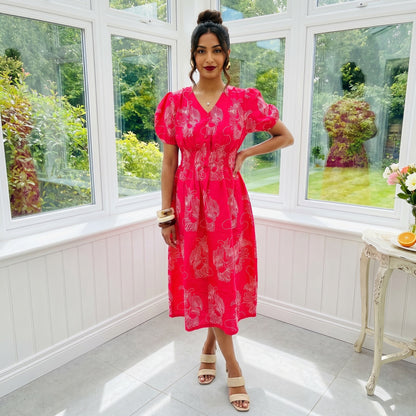 Cotton Thread Embroidered Ankle Length Dress