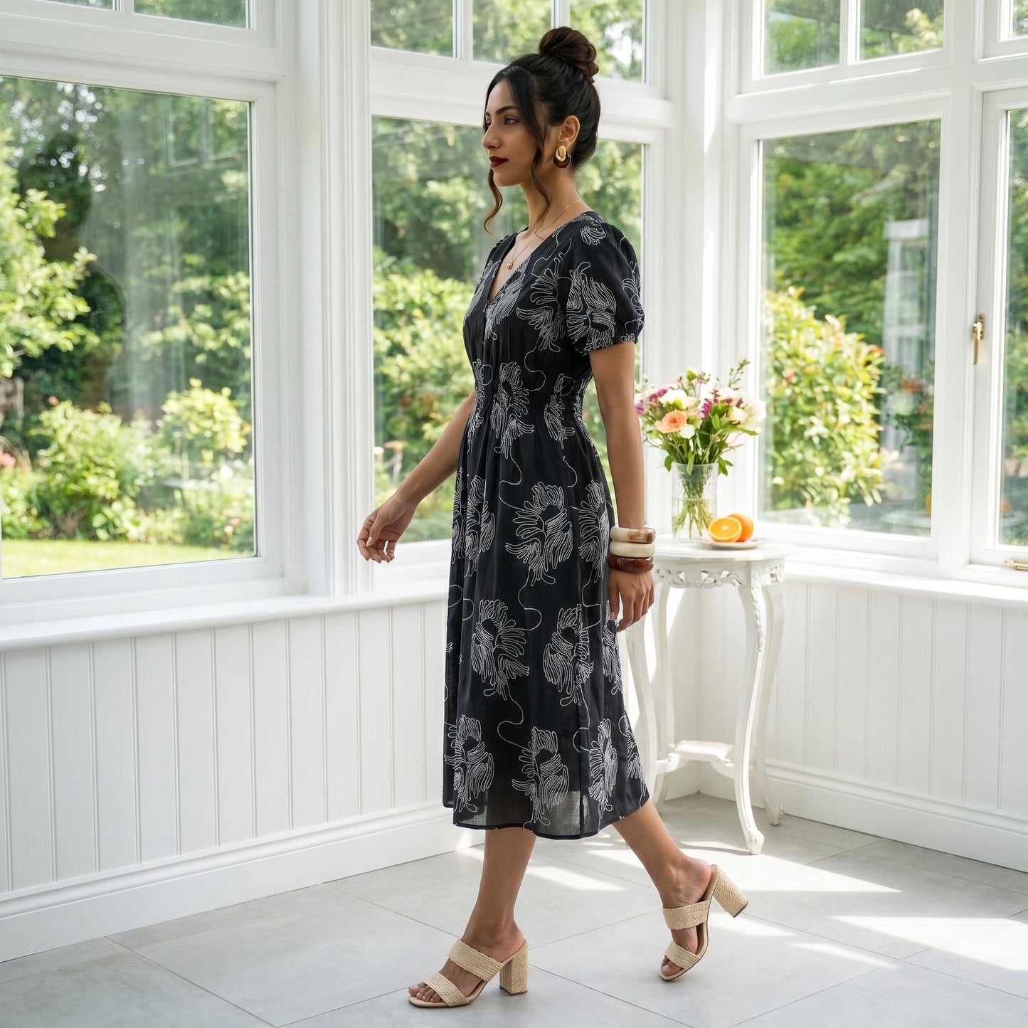 Cotton Thread Embroidered Ankle Length Dress