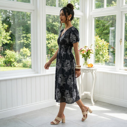 Cotton Thread Embroidered Ankle Length Dress
