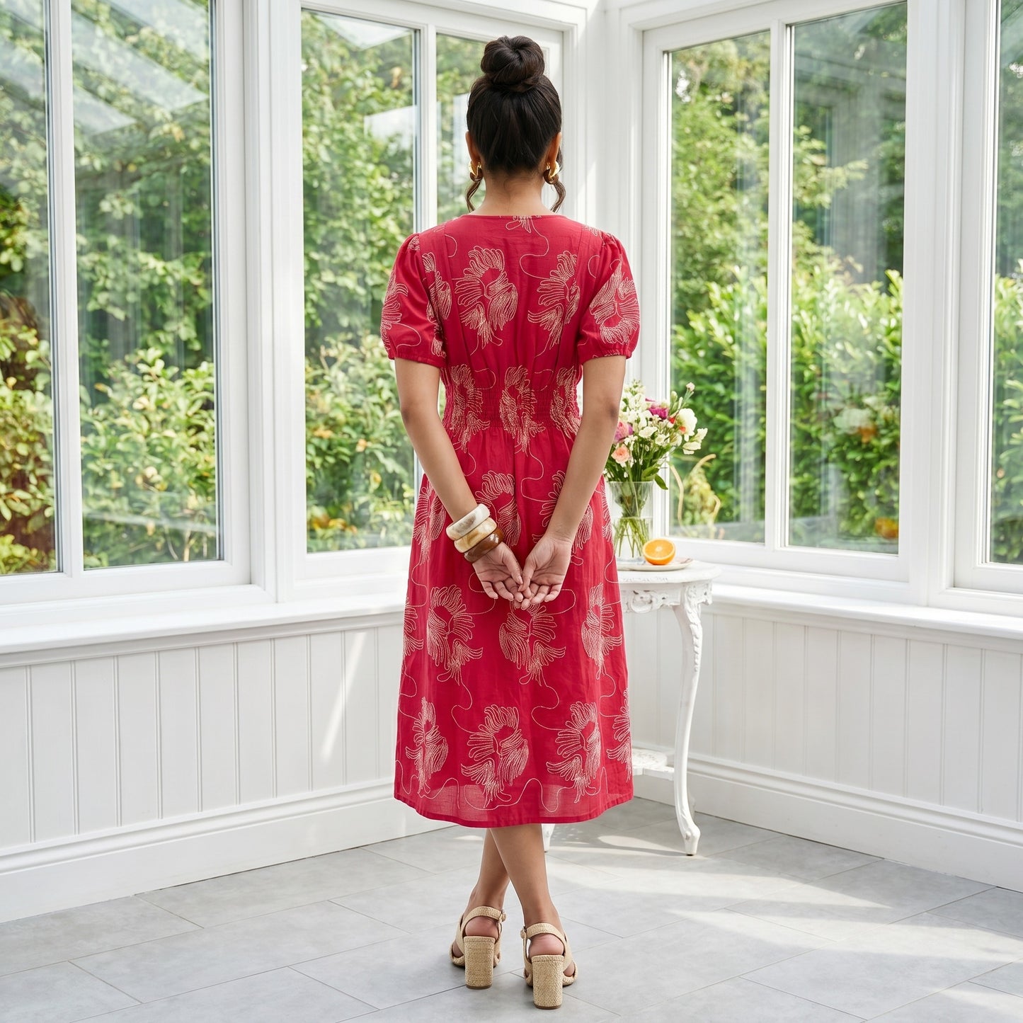 Cotton Thread Embroidered Ankle Length Dress
