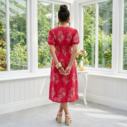 Cotton Thread Embroidered Ankle Length Dress